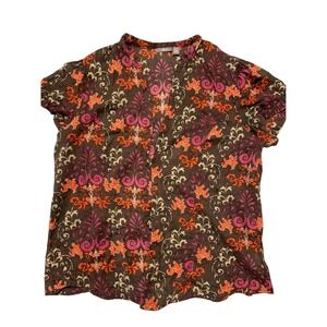 Apt 9 Brown Floral Print Short Sleeve Blouse Top Size XL